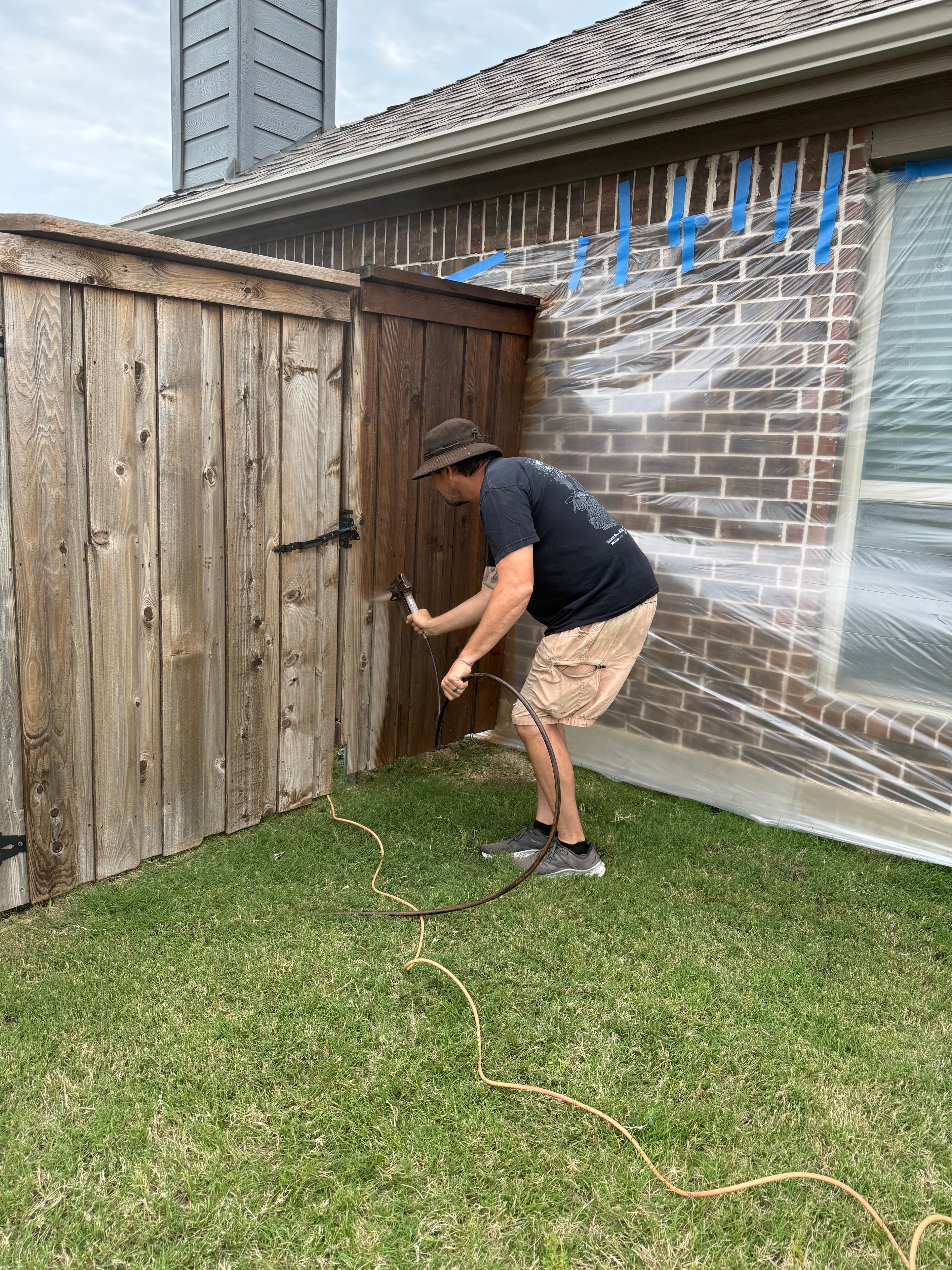 Deck staining in progress