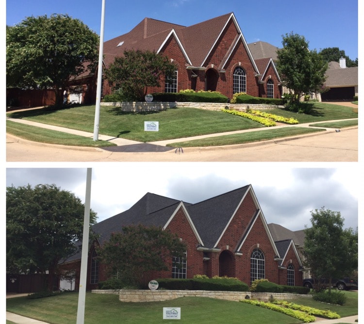 Brick home roof replacement before and after