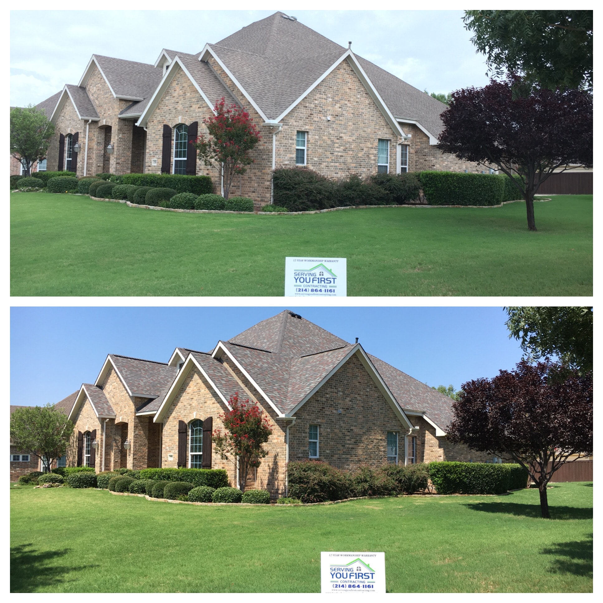 Tan brick home roof replacement — Serving You First Contracting
