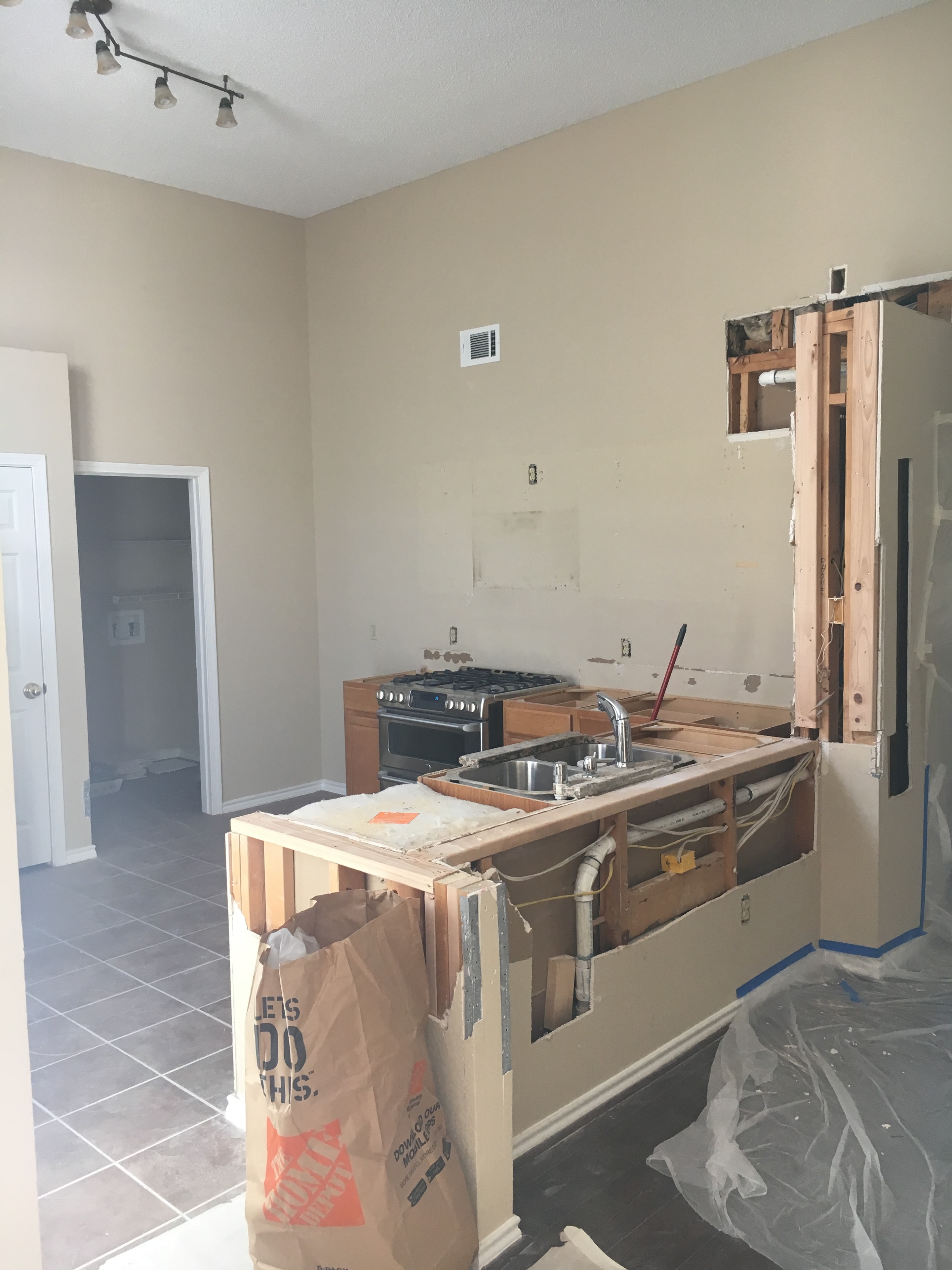 Kitchen remodel in progress — cabinet and countertop installation